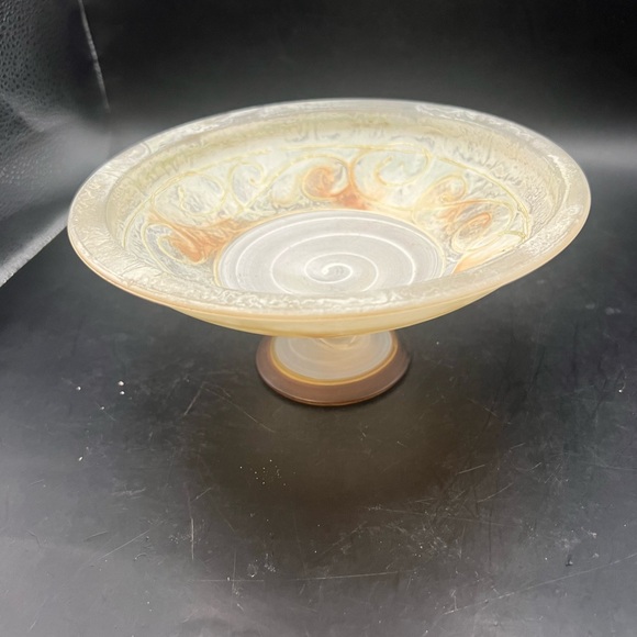 Murano Cream and Brown Ceramic Pedestal Bowl